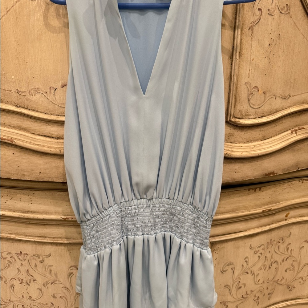 Central Park West Light Blue Ruffled Blouse